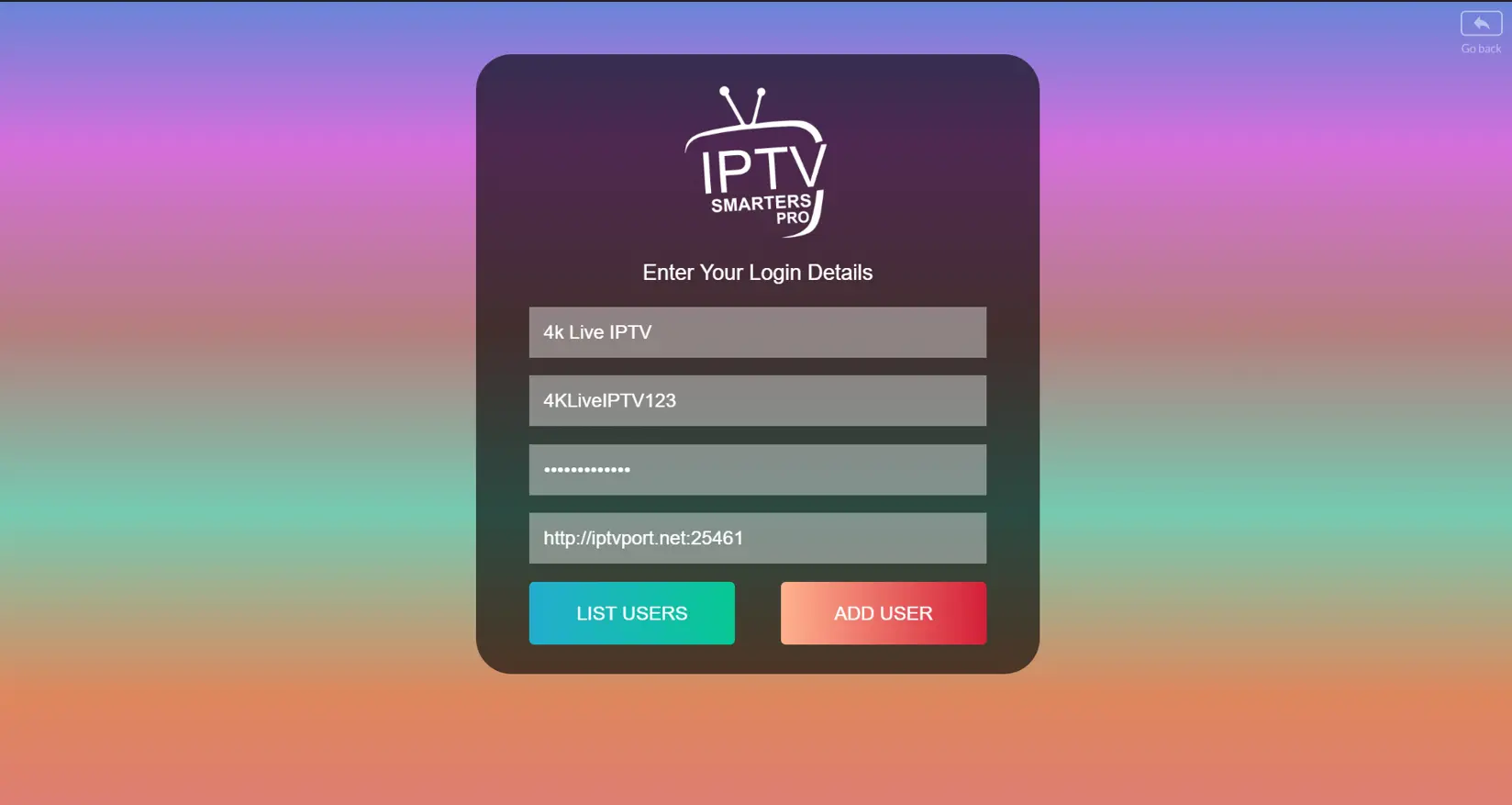 Paso 2: Ingresar credenciales de usuario en IPTV Smarters Pro
