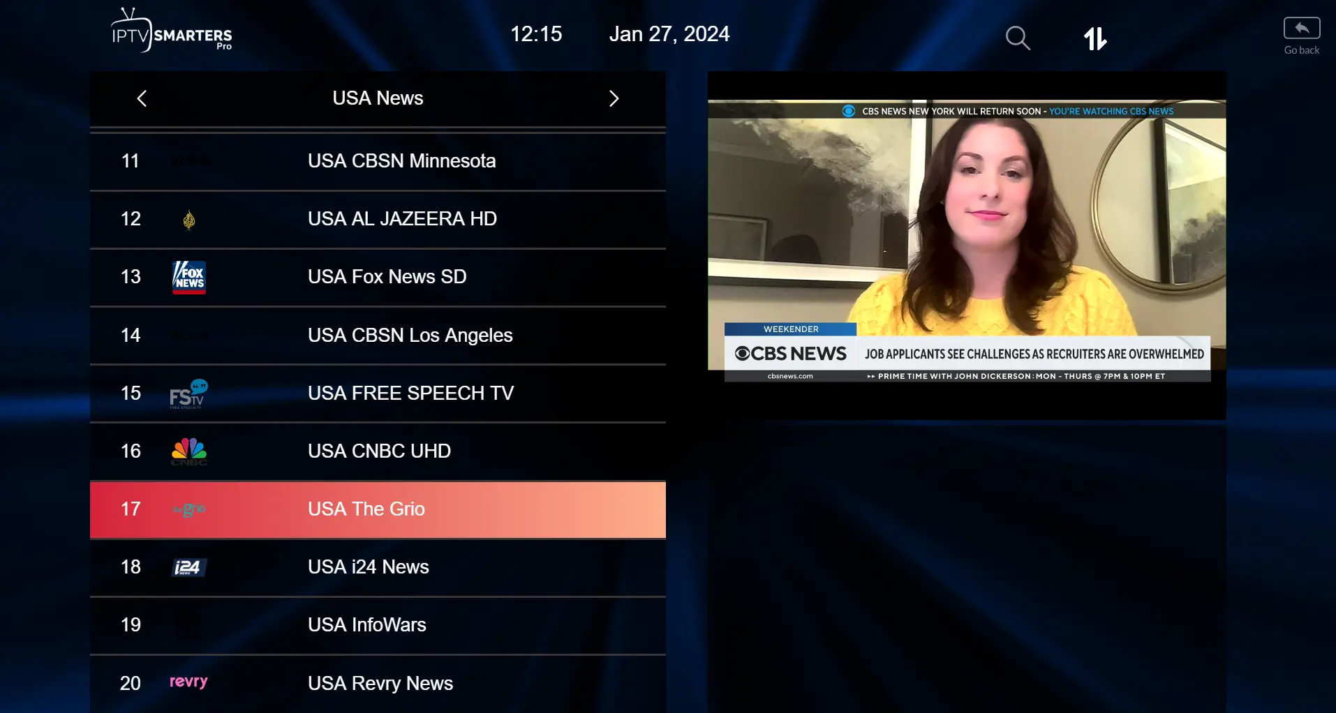 Paso 6: Reproducción de un canal en IPTV Smarters Pro